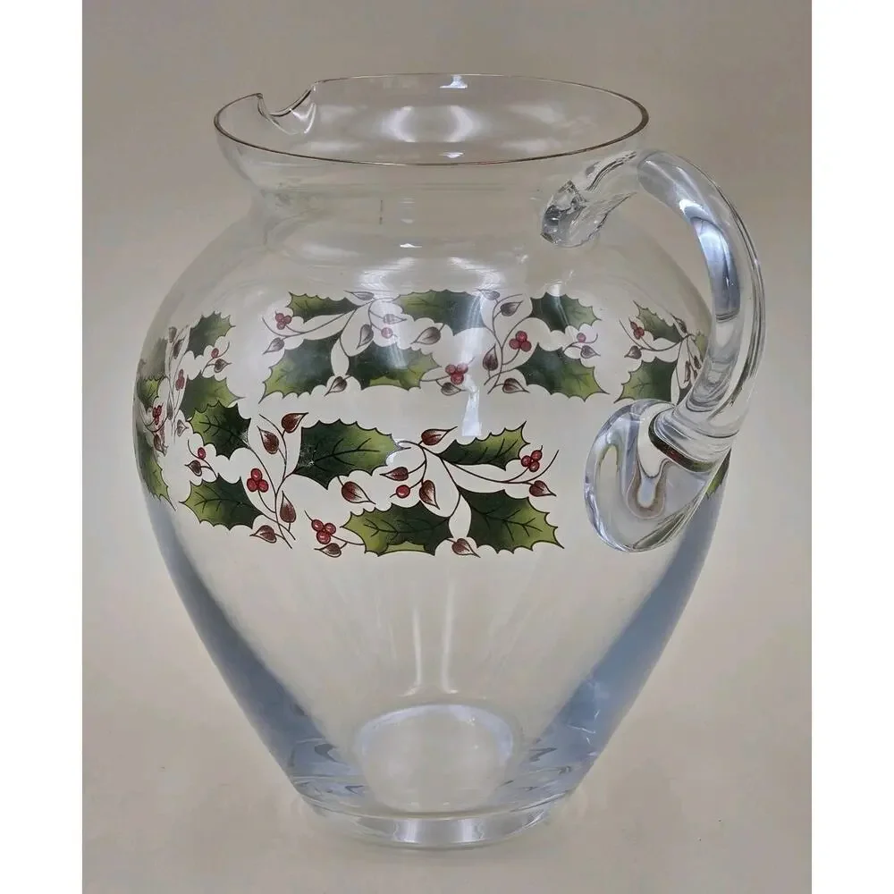 Royal Limited Holly Holiday Clear Glass Pitcher 8.5